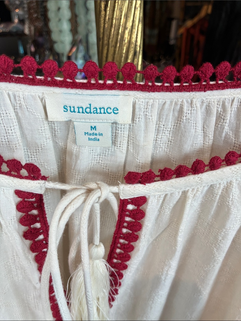 Sundance Ivory Tunic with Pink Trim and Multicolor Floral Embroidery - Picture 3 of 4